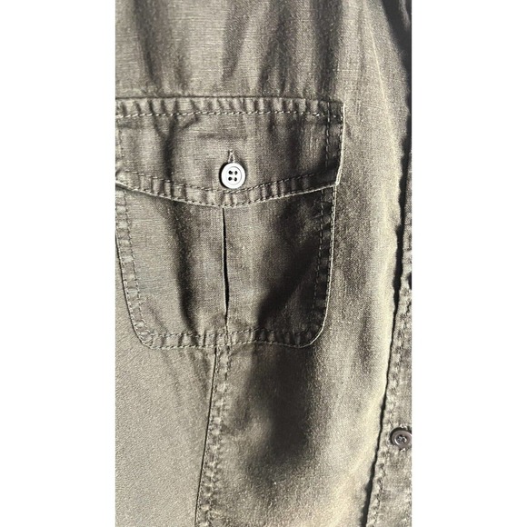 Liz Claiborne Linen Button Up Brown Sz L Top Roll Tab Sleeves - Picture 5 of 11